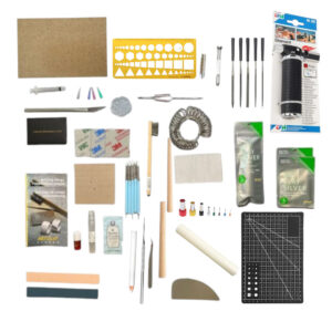 Kit de démarrage argile argentée XXL très complet avec argile argentée, y compris l'argent et les outils.