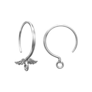 Zilveren wire oorbellen met vleugeltjes, glanzend.