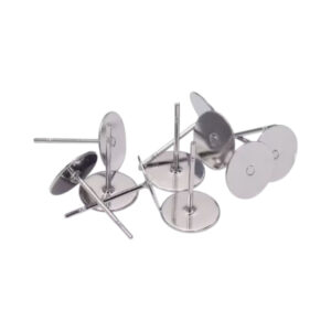 Oorbel pinnen met plaatje + siliconen stopper RVS 304 Hypoallergeen. Prijs per 10 paar