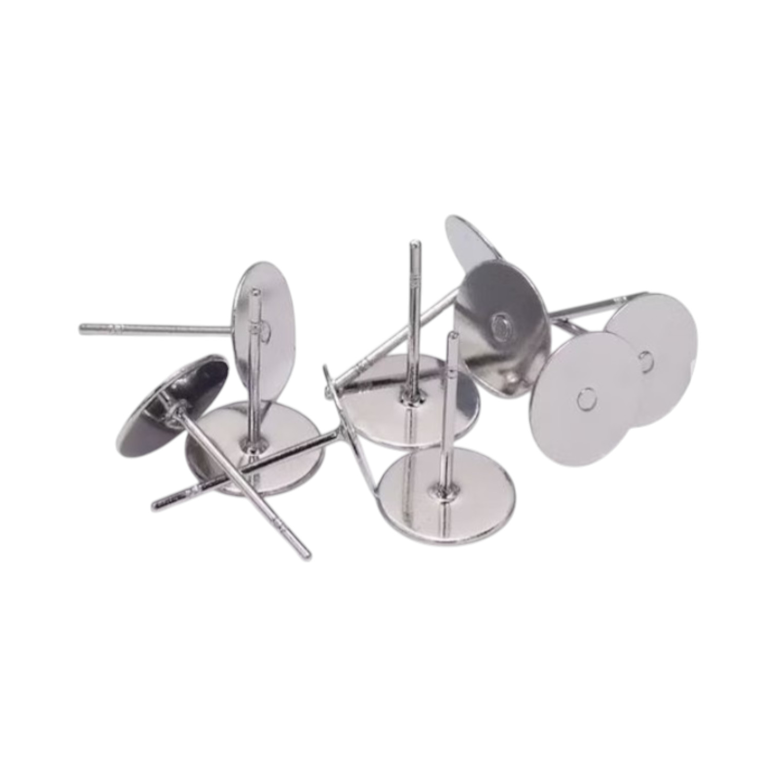 Oorbel pinnen met plaatje + siliconen stopper RVS 304 Hypoallergeen. Prijs per 10 paar