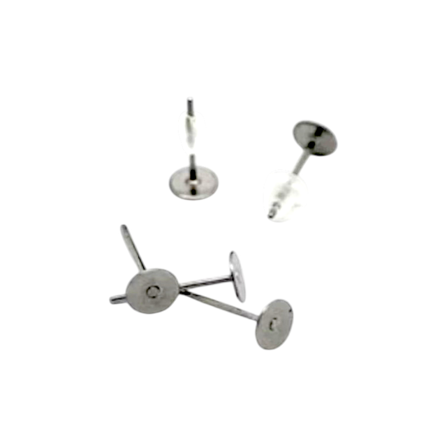 Oorbel pinnen met plaatje + siliconen stopper RVS 304 Hypoallergeen. Prijs per 10 paar - Afbeelding 2