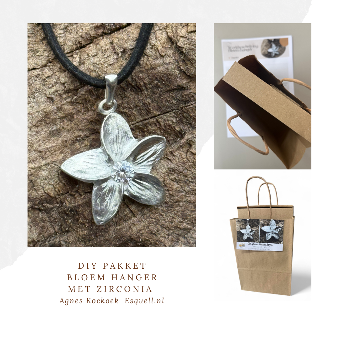 DIY pakket Zilveren bloem hanger met zirconia. Beginners Friendly