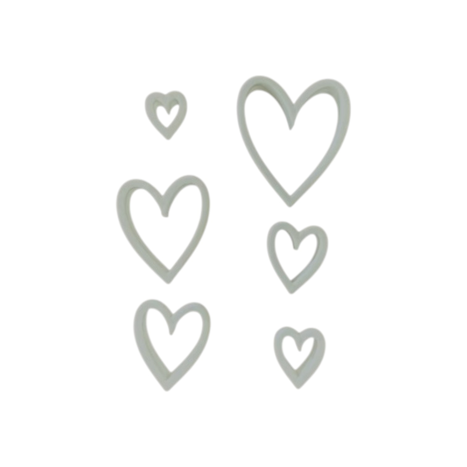 Uitsteekvormen voor klei Set van 6 lange hartjes