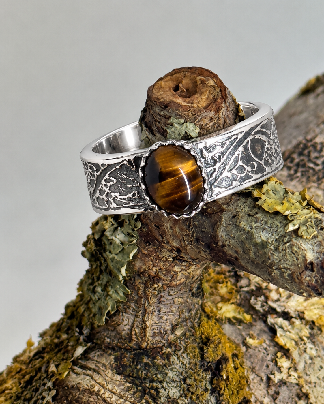 zilverklei ring met tijgeroog natuursteen