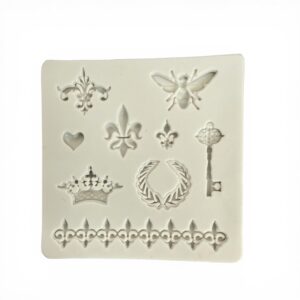 Siliconen mal met mini Fleur de lis, sleutel, kroon en andere ornamenten
