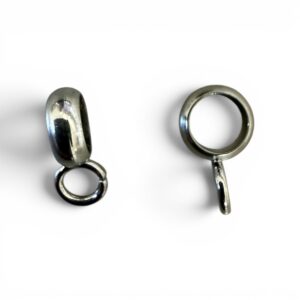 Stainless steel bail, size 5x2mm Bore 3.5mm, fits over 3mm creole Open ring 3.5mm Finish shiny