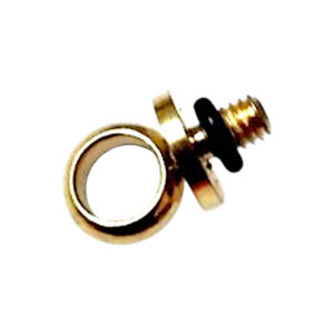Hanger met recht afdekkapje, 6mm breed Lengte M2.5 schroefdraad ca. 3mm, inclusief rubberen ringetje Plating: ip gold