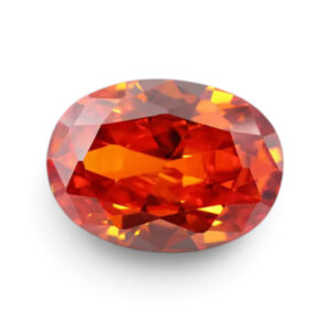 Oranje ovale hittebestendige zirconia steen met facetgeslepen schittering, verkrijgbaar in 4×6 mm en 6×8 mm voor wax casting en zilverklei sieraden.